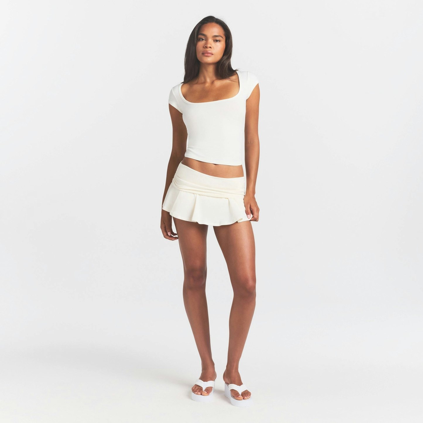 COTTON JERSEY SCOOP NECK T-SHIRT - MARBLE