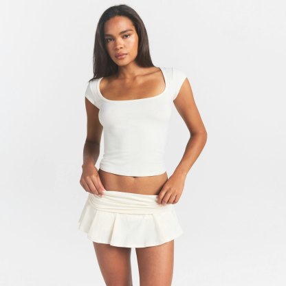 COTTON JERSEY SCOOP NECK T-SHIRT - MARBLE - image 2