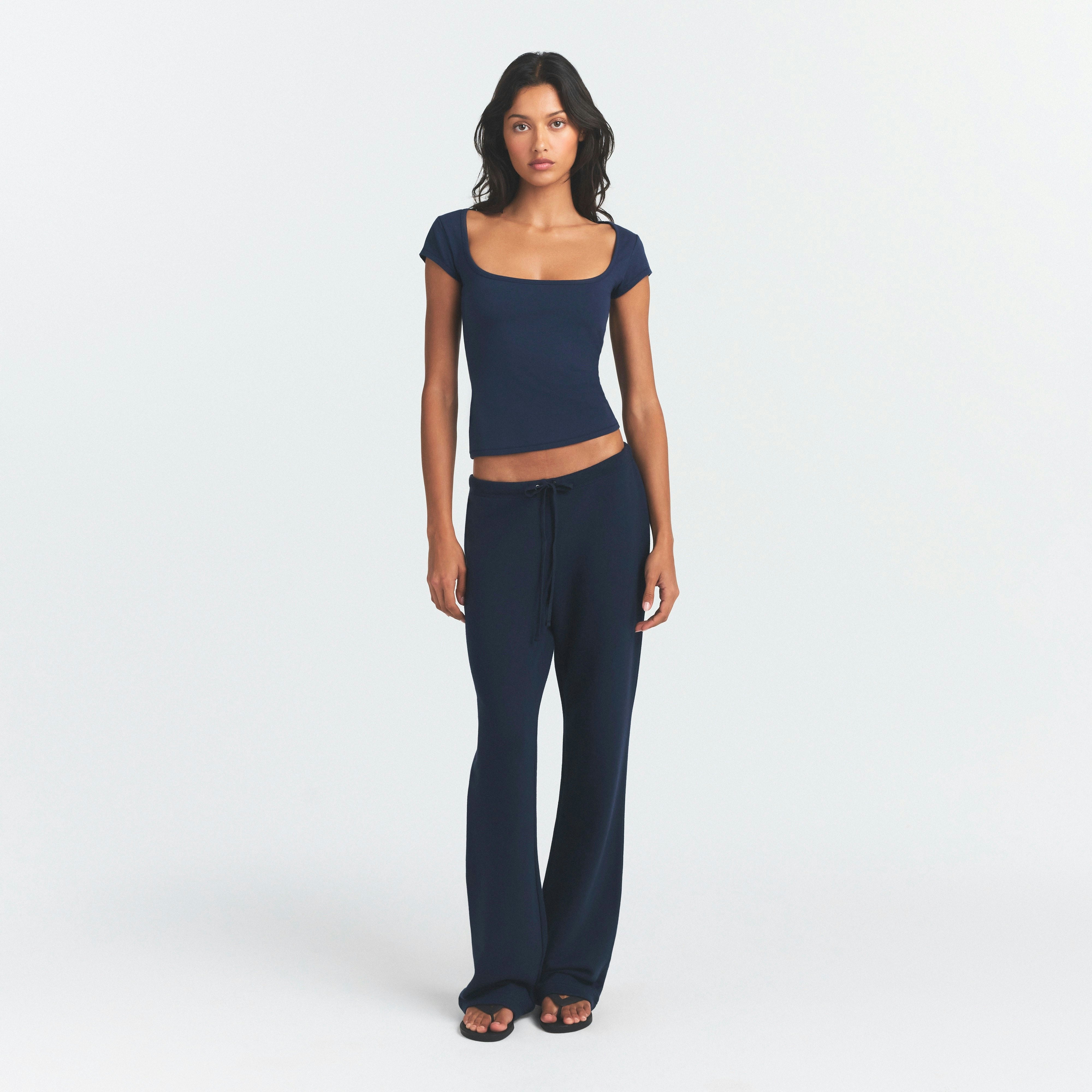 COTTON JERSEY SCOOP NECK T-SHIRT - NAVY - image 12