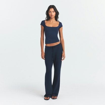 COTTON JERSEY SCOOP NECK T-SHIRT - NAVY - image 12