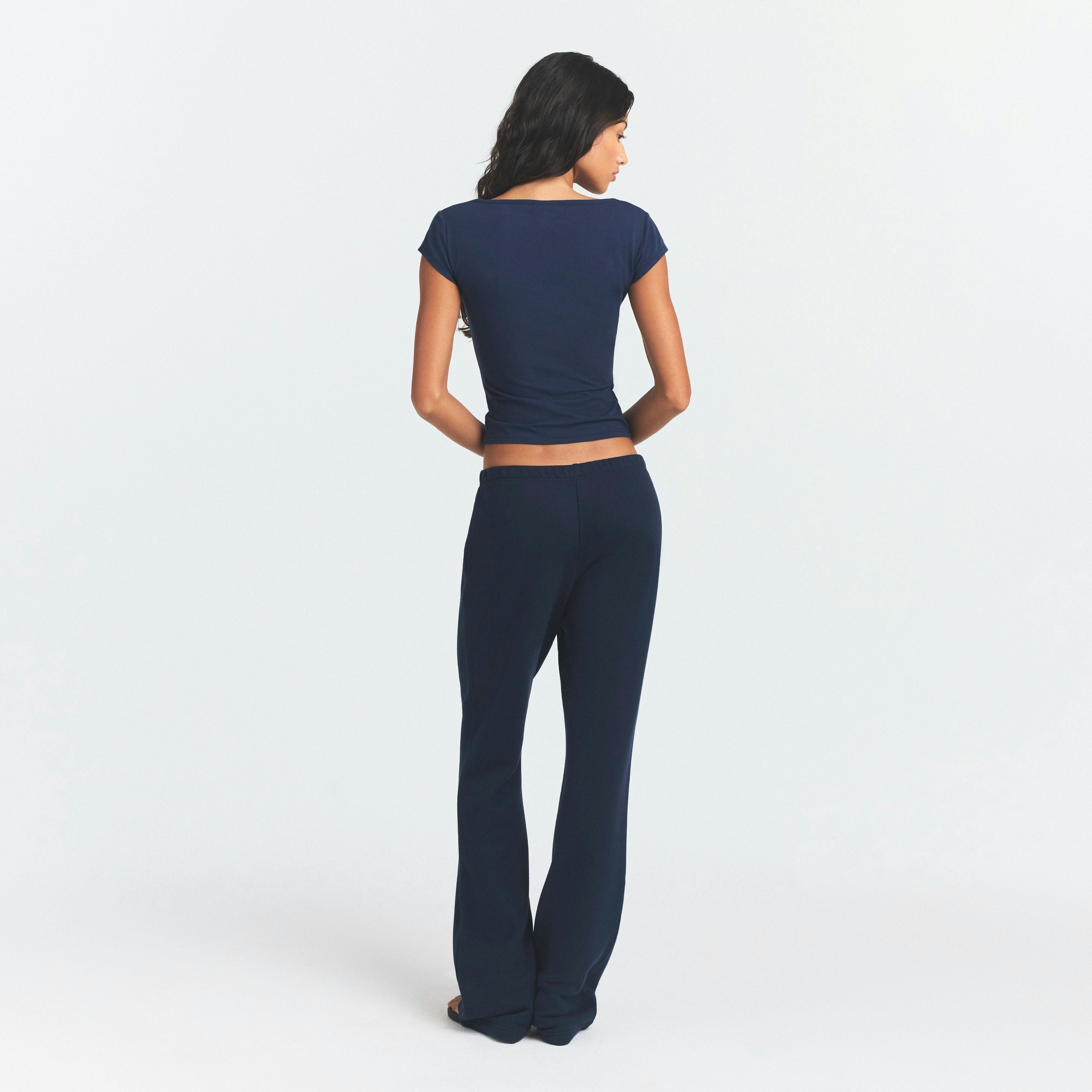 COTTON JERSEY SCOOP NECK T-SHIRT - NAVY - image 14