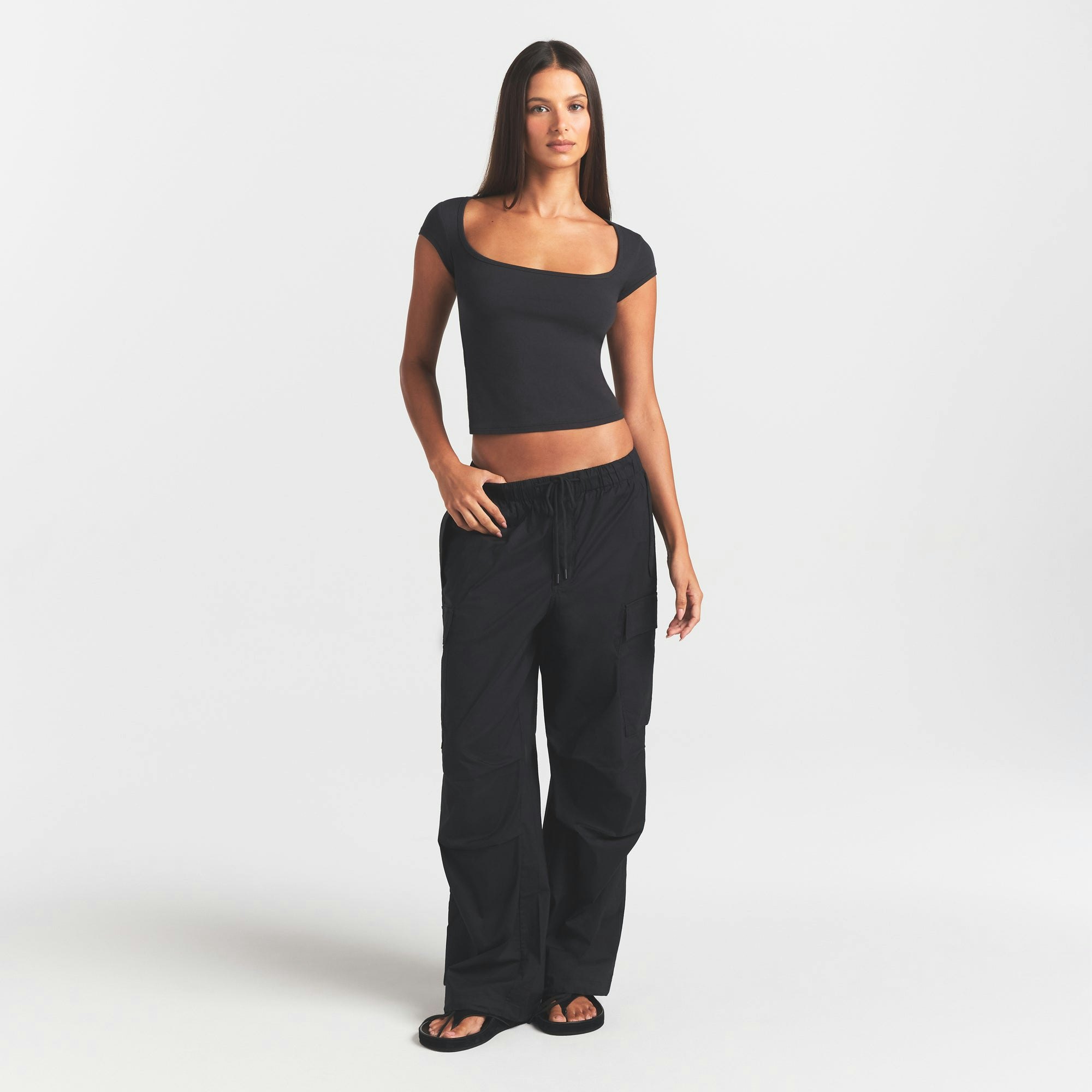 COTTON JERSEY SCOOP NECK T-SHIRT - SOOT - image 23