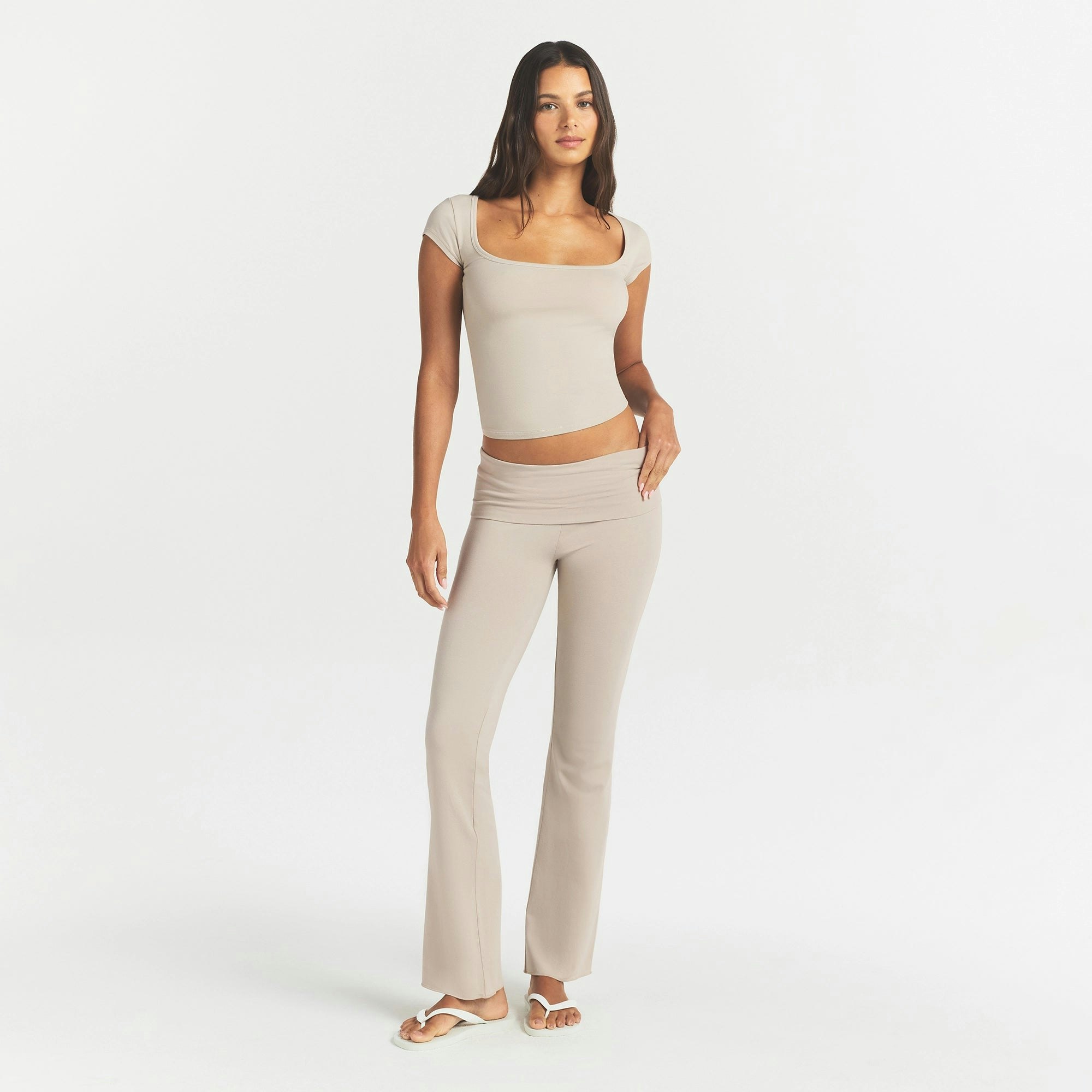 COTTON JERSEY SCOOP NECK T-SHIRT - STONE - image 6