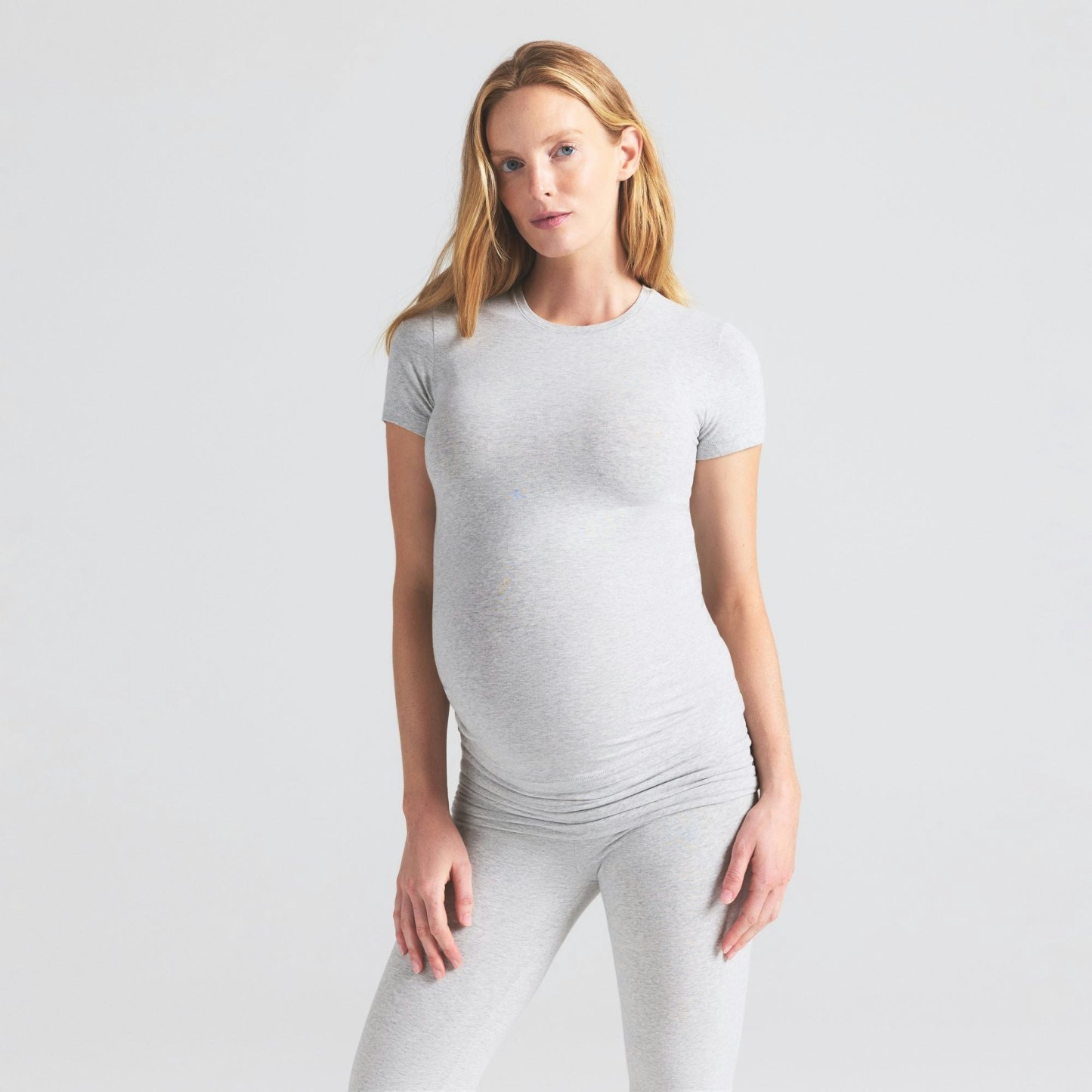 COTTON JERSEY MATERNITY T-SHIRT - LIGHT HEATHER GREY - image 22