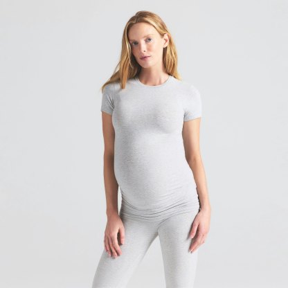 COTTON JERSEY MATERNITY T-SHIRT - LIGHT HEATHER GREY - image 22