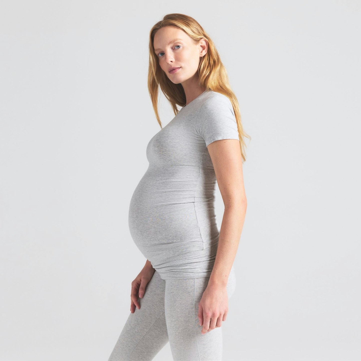 COTTON JERSEY MATERNITY T-SHIRT - LIGHT HEATHER GREY - image 19