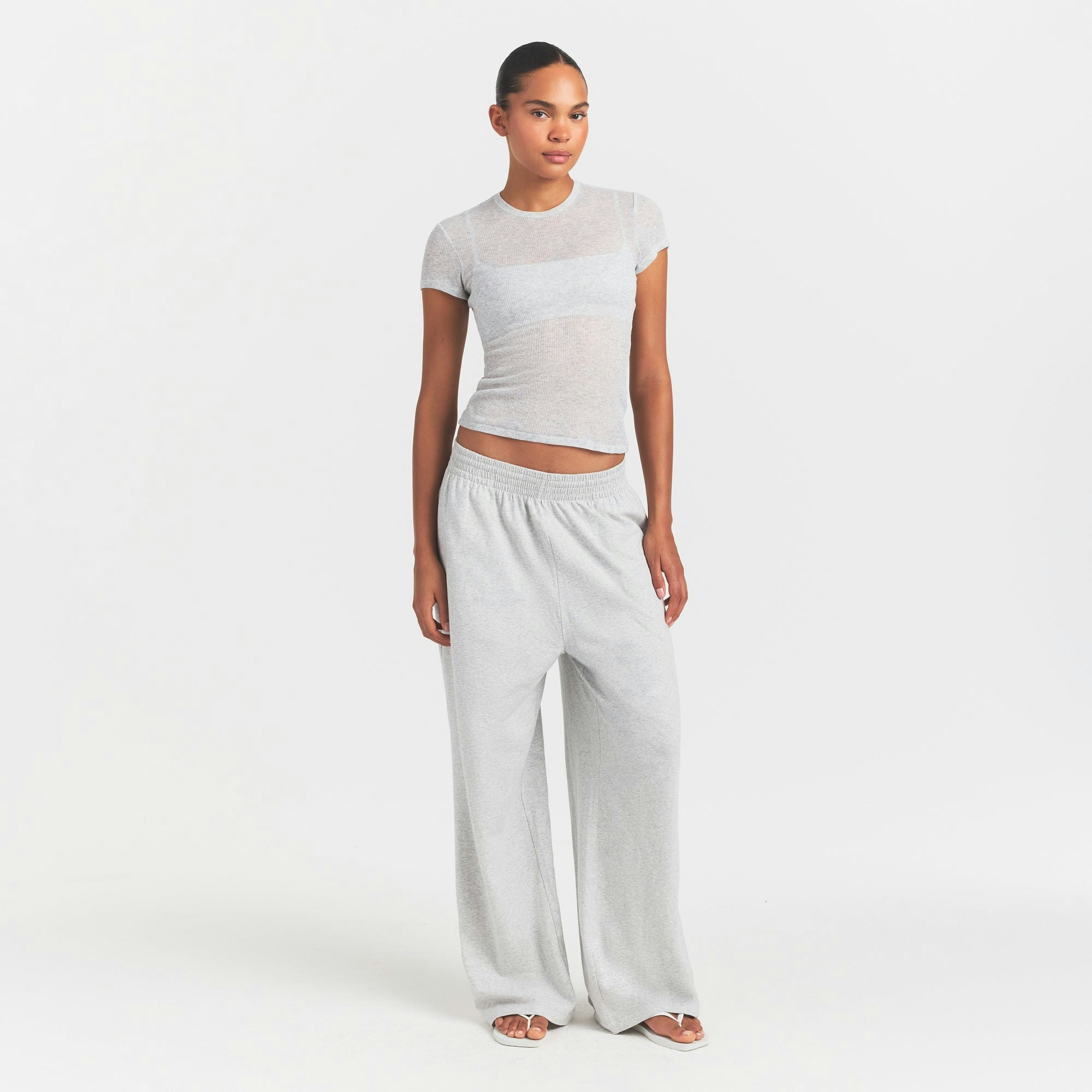 SHEER RIB T-SHIRT - LIGHT HEATHER GREY - image 6