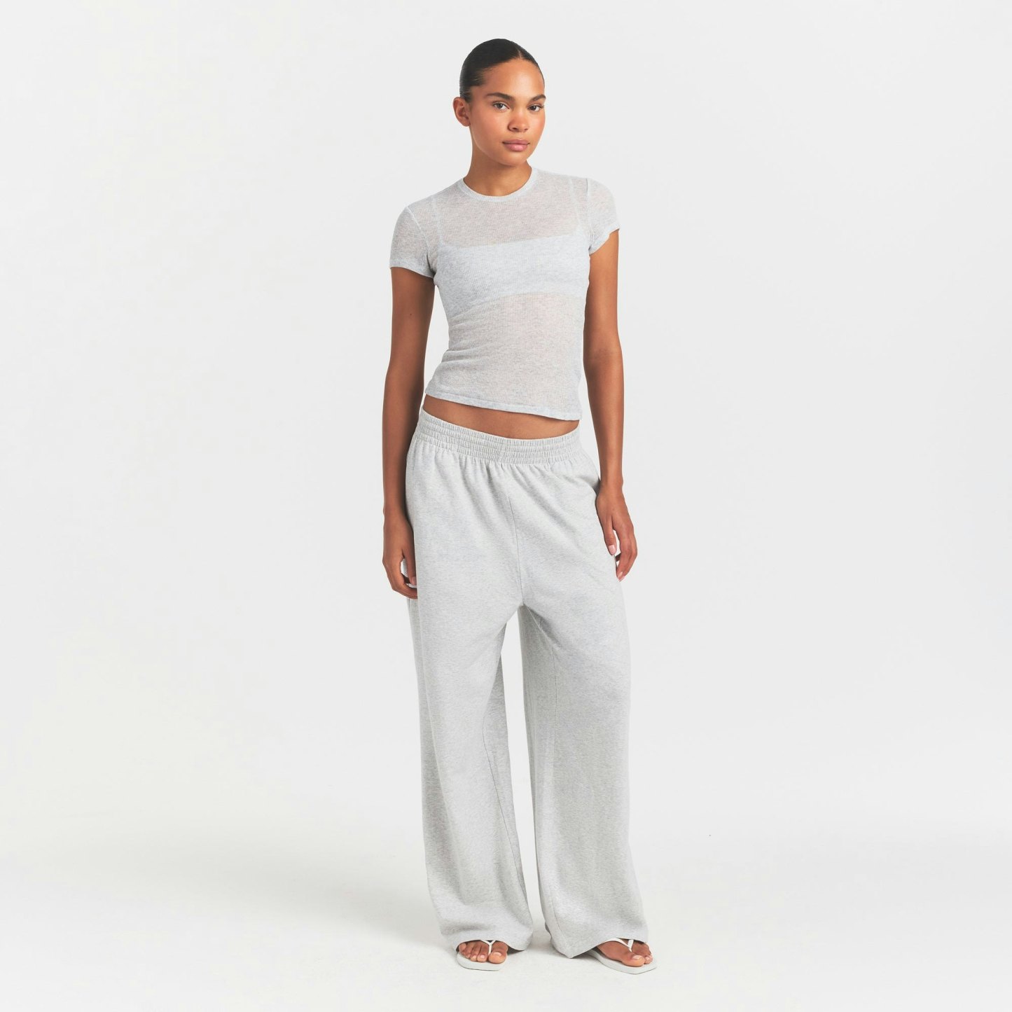 SHEER RIB T-SHIRT - LIGHT HEATHER GREY - image 6