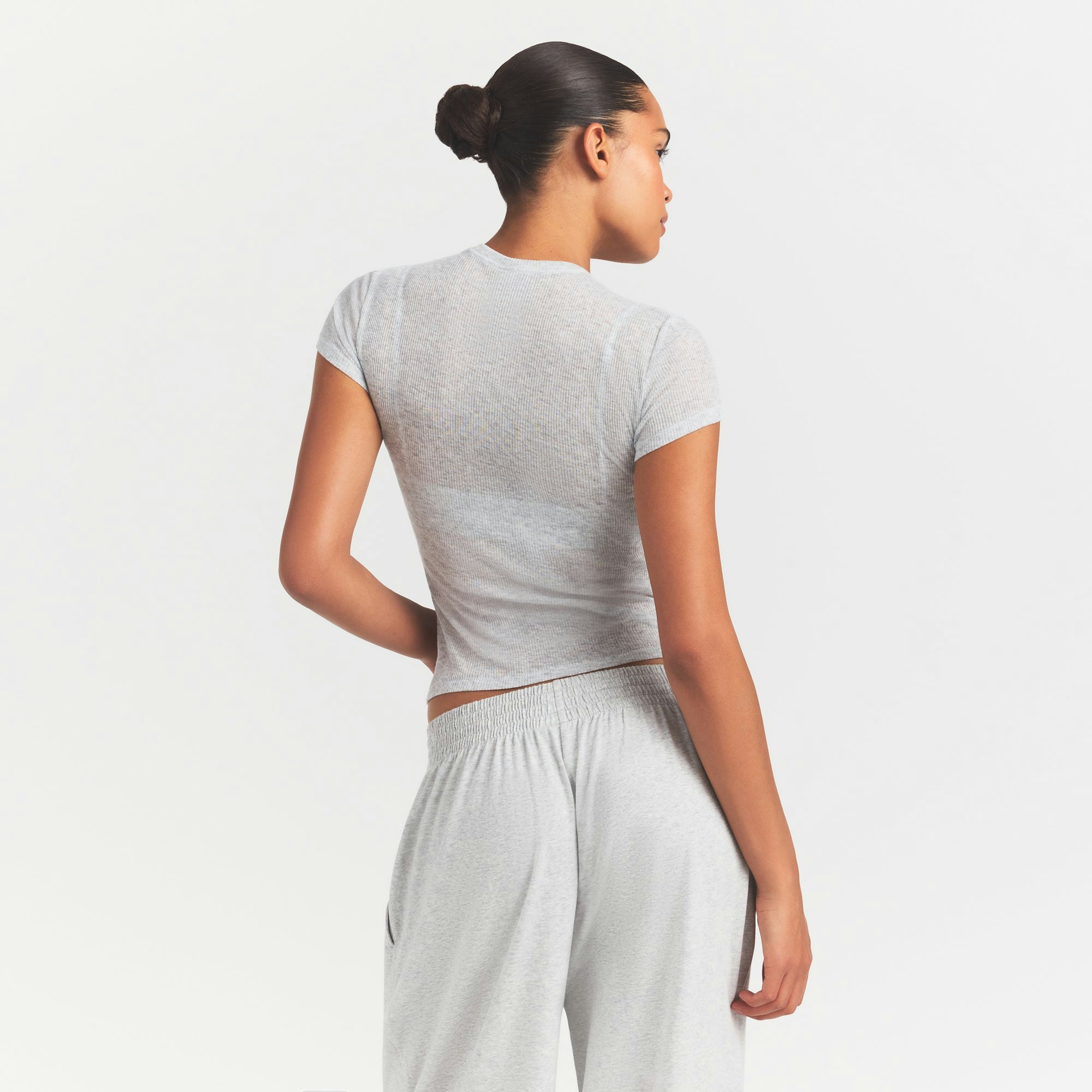 SHEER RIB T-SHIRT - LIGHT HEATHER GREY - image 8