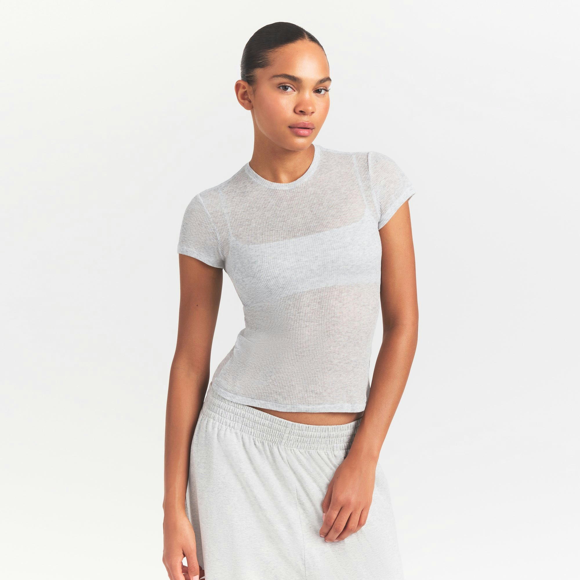 SHEER RIB T-SHIRT - LIGHT HEATHER GREY - image 7