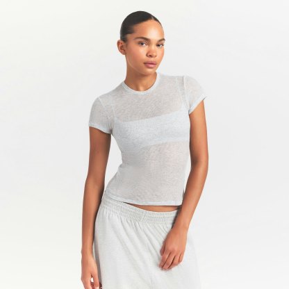 SHEER RIB T-SHIRT - LIGHT HEATHER GREY - image 7