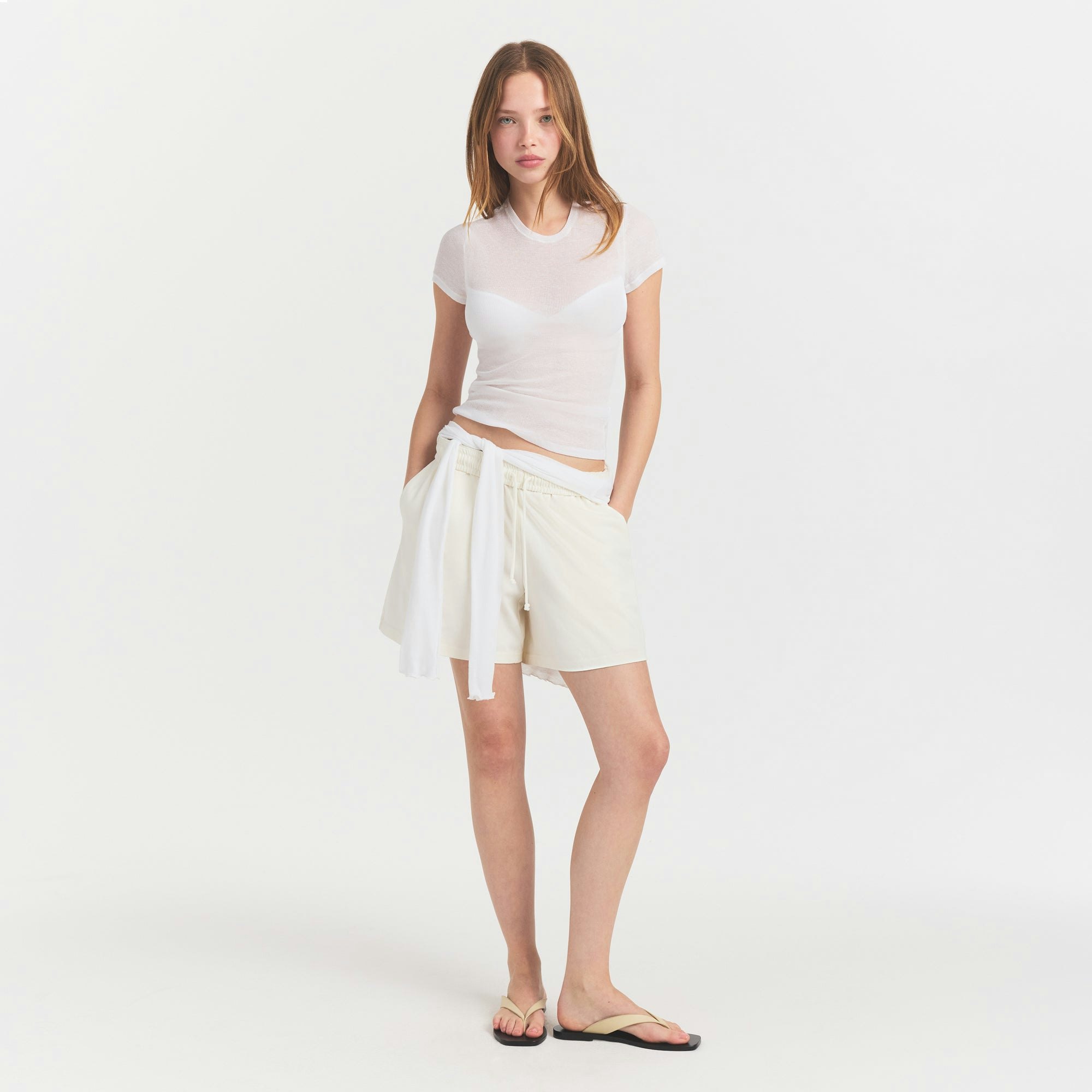 SHEER RIB T-SHIRT - SNOW