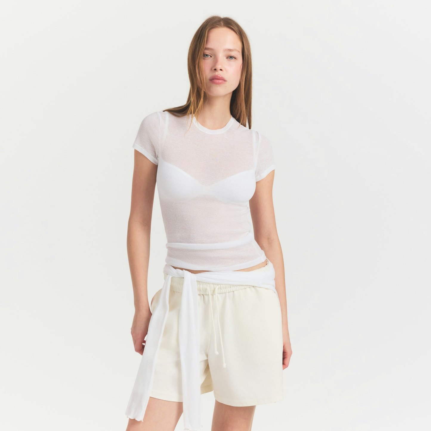SHEER RIB T-SHIRT - SNOW - image 2