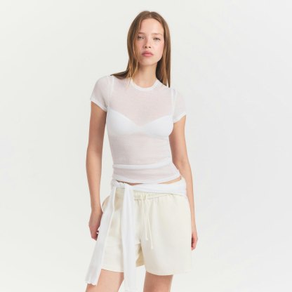 SHEER RIB T-SHIRT - SNOW - image 2