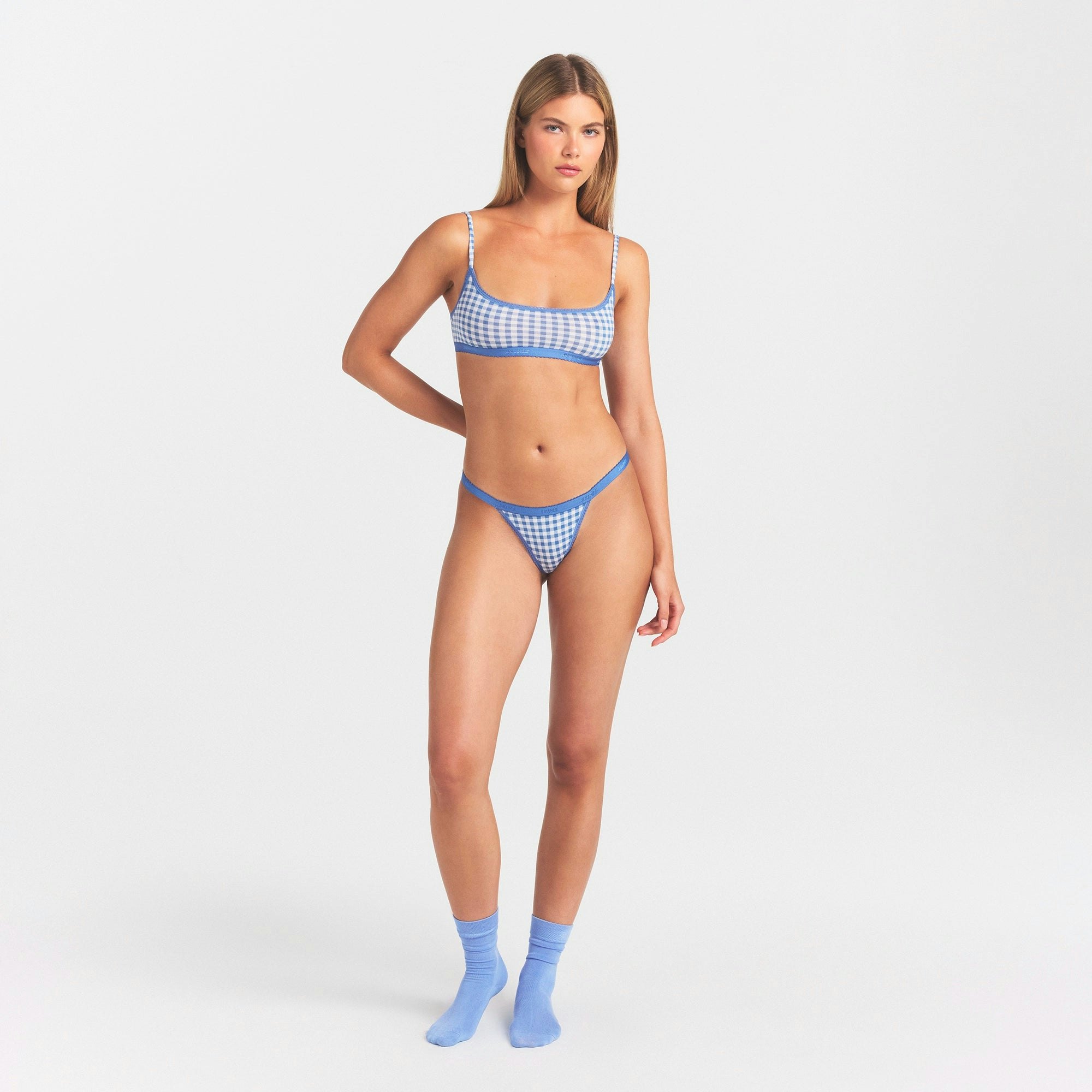 LIGHTWEIGHT COTTON LOGO PICOT THONG - ARCTIC GINGHAM