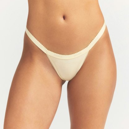 LIGHTWEIGHT COTTON LOGO PICOT THONG - BUTTER TONAL
