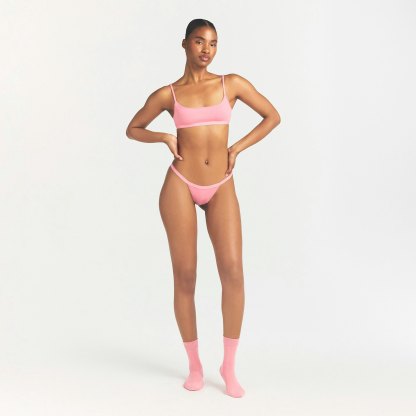 LIGHTWEIGHT COTTON LOGO PICOT THONG - MELON TONAL