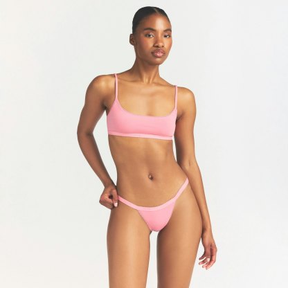 LIGHTWEIGHT COTTON LOGO PICOT THONG - MELON TONAL