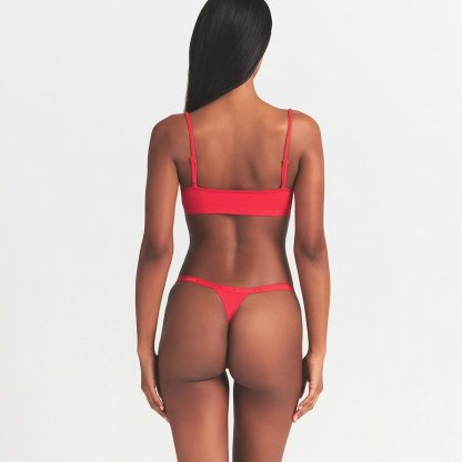 LIGHTWEIGHT COTTON LOGO PICOT THONG - RUBY TONAL