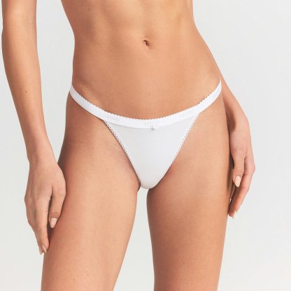 LIGHTWEIGHT COTTON LOGO PICOT THONG - SNOW