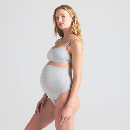 COTTON JERSEY MATERNITY HIGH-WAISTED THONG - LIGHT HEATHER GREY