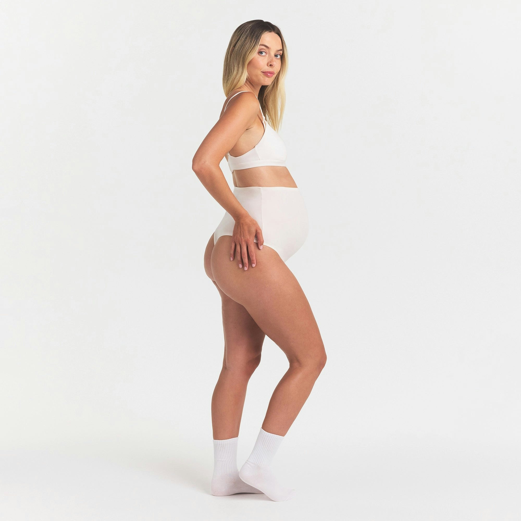 COTTON JERSEY MATERNITY HIGH-WAISTED THONG - MARBLE