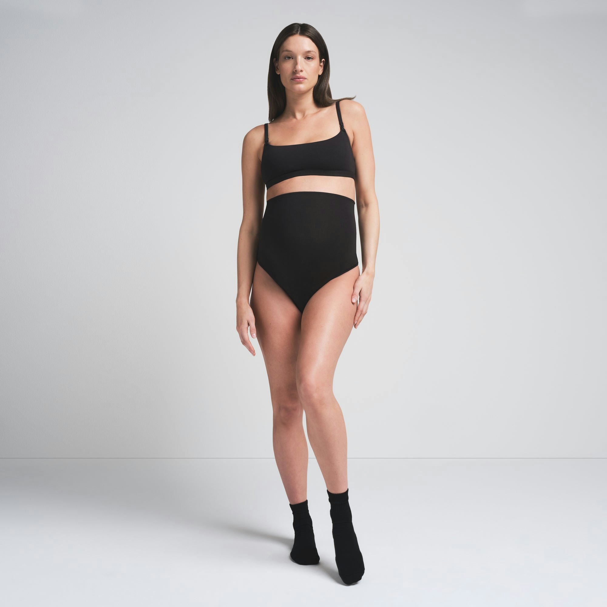 COTTON JERSEY MATERNITY HIGH-WAISTED THONG - SOOT