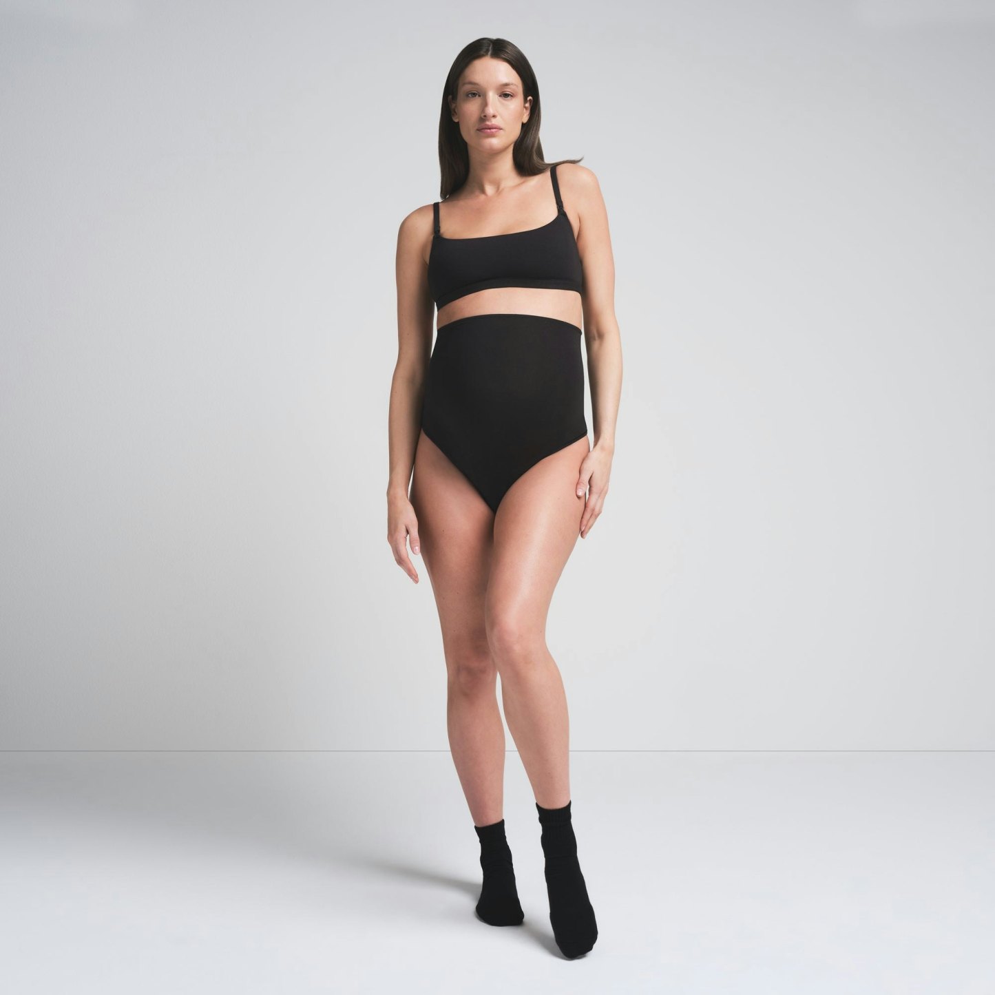 COTTON JERSEY MATERNITY HIGH-WAISTED THONG - SOOT