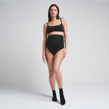 COTTON JERSEY MATERNITY HIGH-WAISTED THONG - SOOT