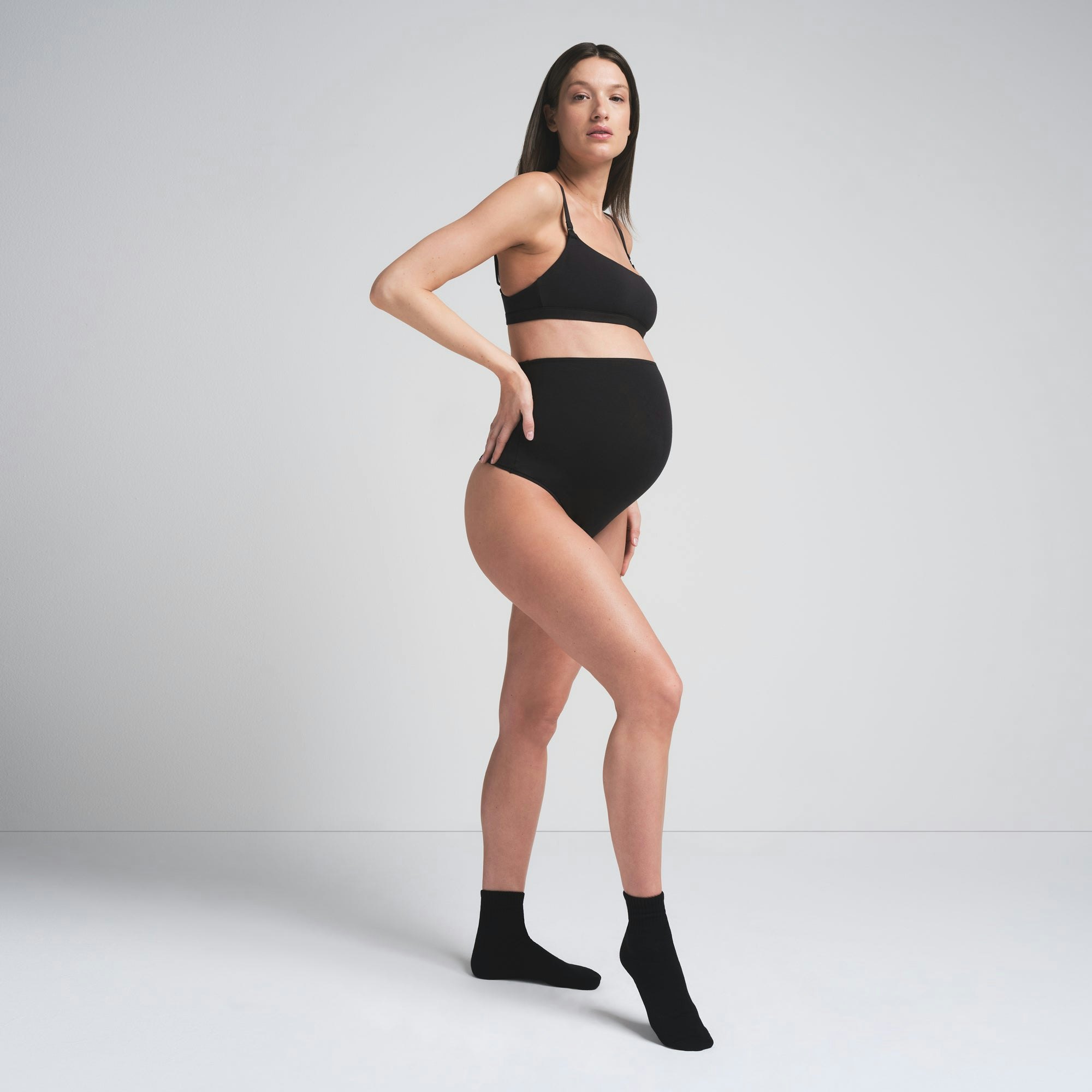 COTTON JERSEY MATERNITY HIGH-WAISTED THONG - SOOT