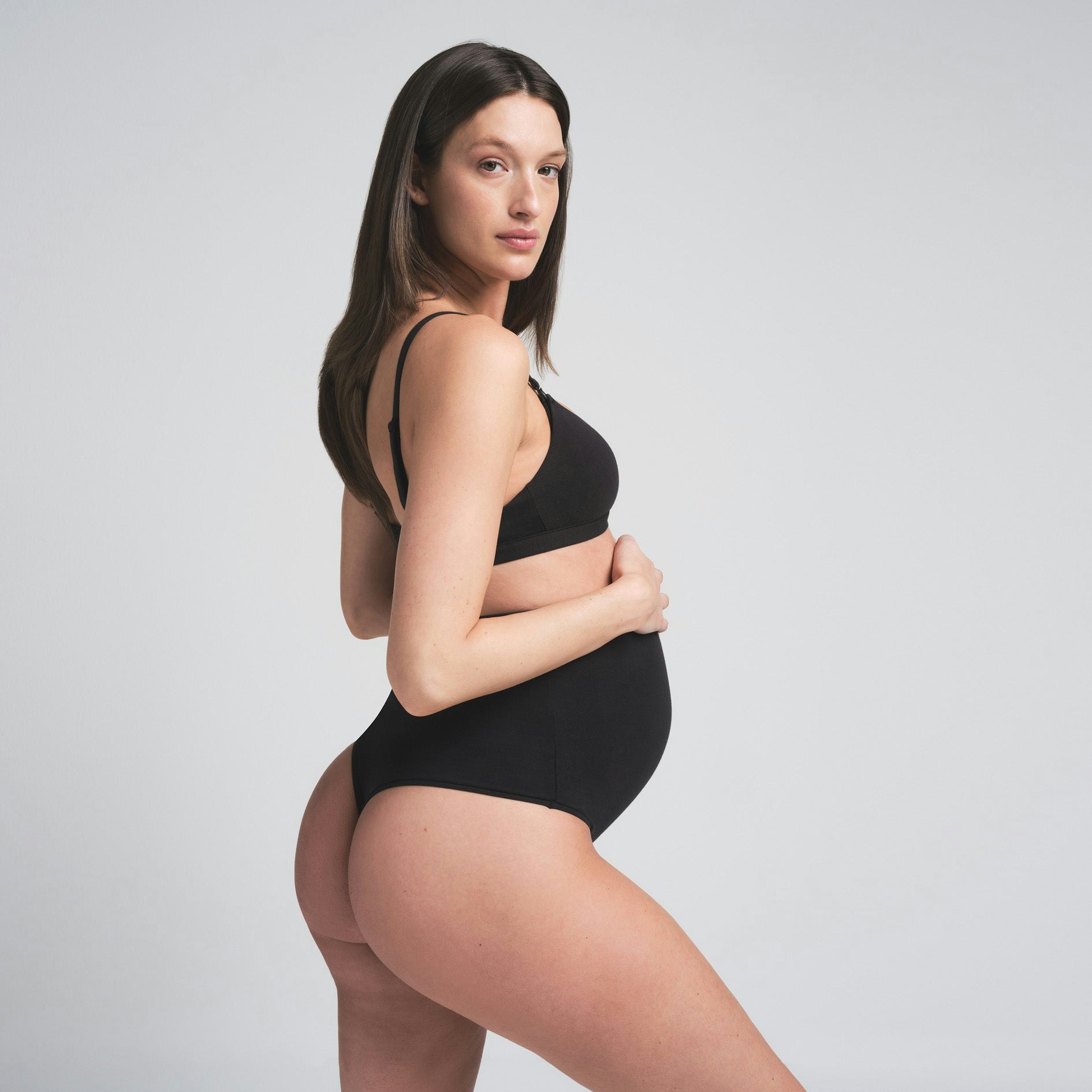 COTTON JERSEY MATERNITY HIGH-WAISTED THONG - SOOT