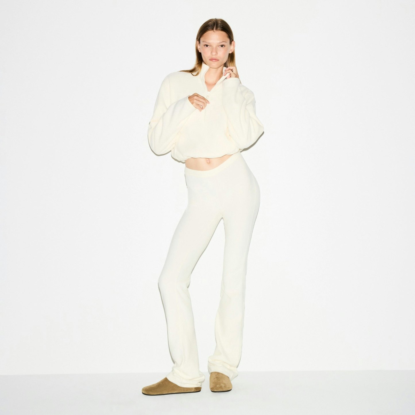 OUTDOOR FLEECE HALF ZIP PULLOVER - ECRU