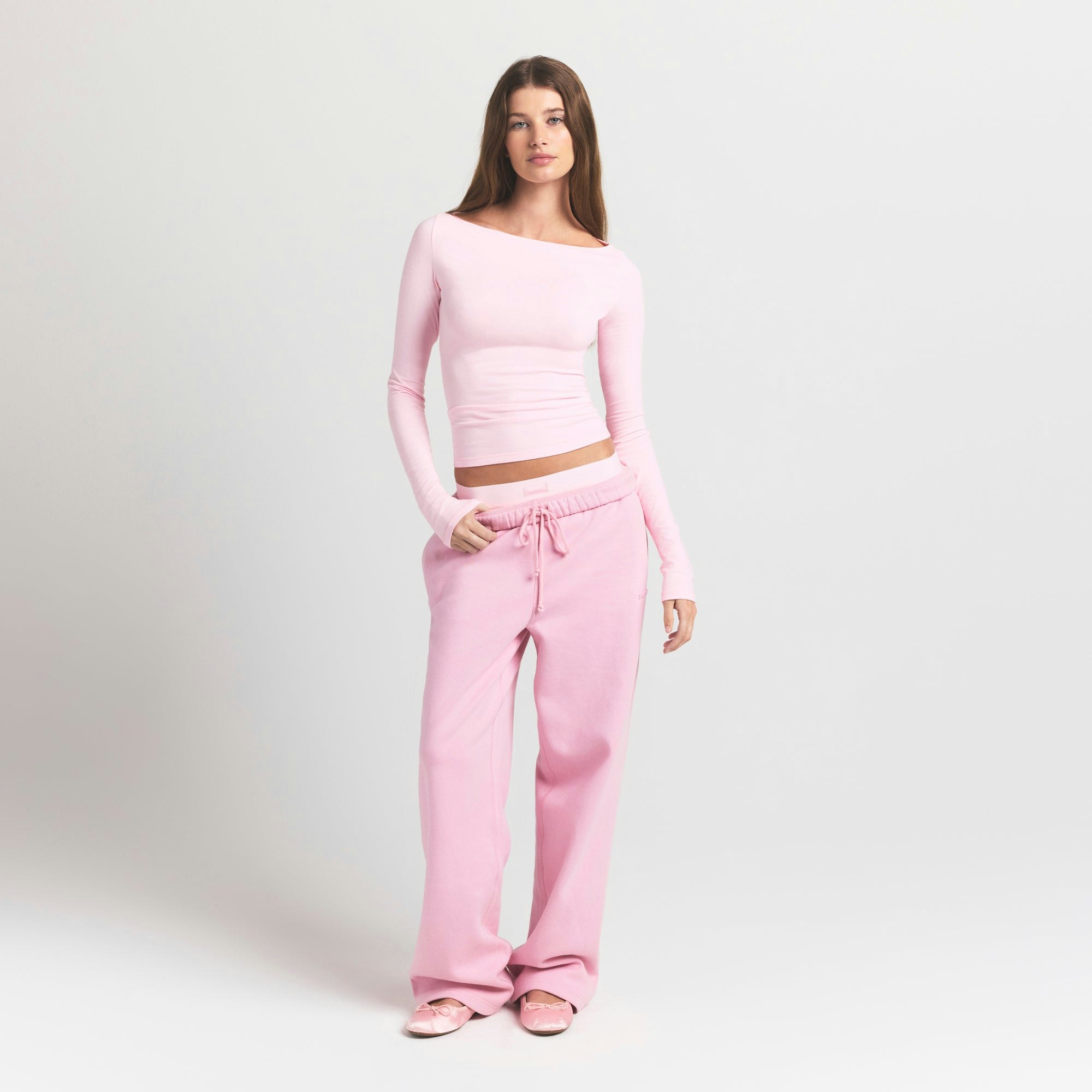 COTTON JERSEY LONG SLEEVE BOATNECK TOP - CHERRY BLOSSOM
