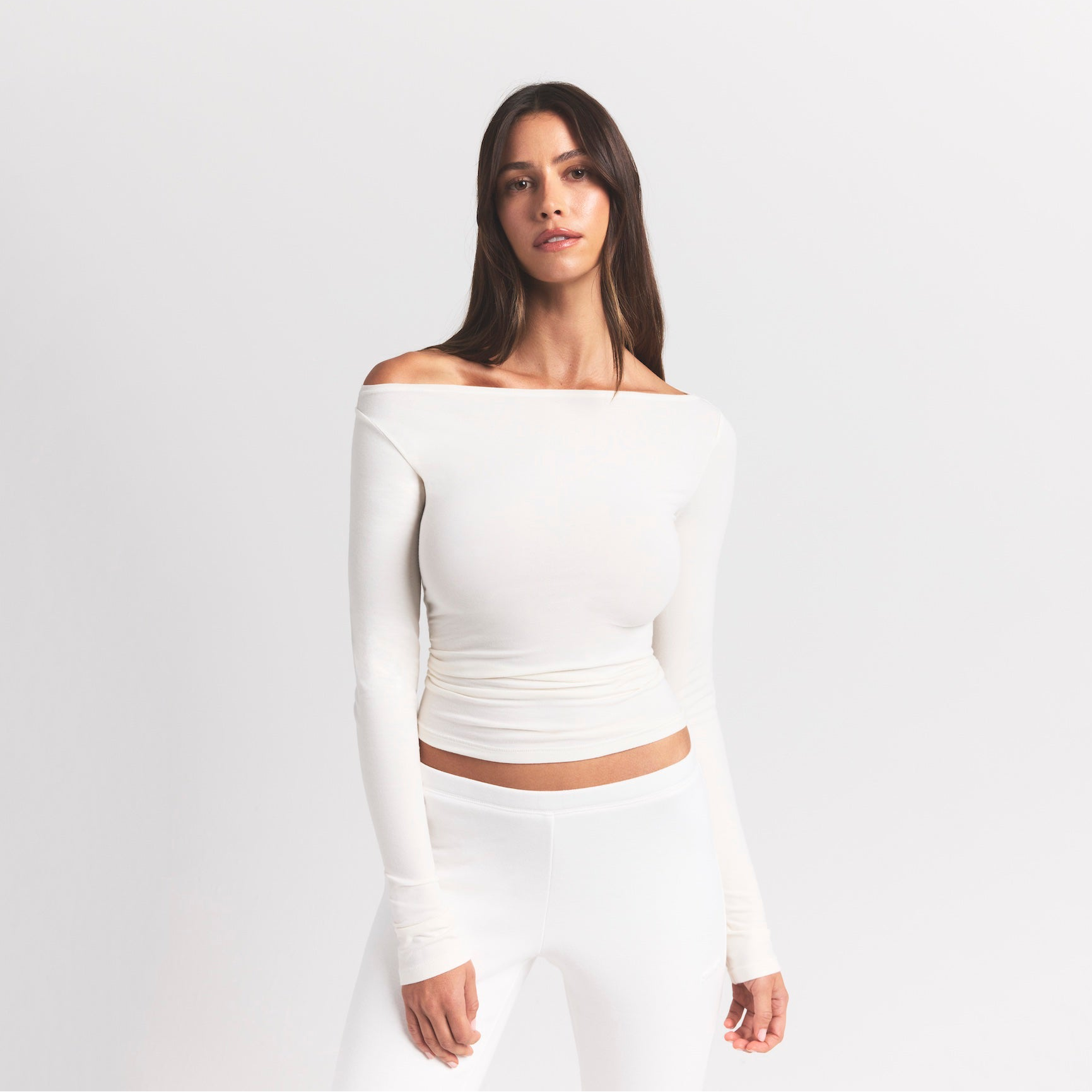 COTTON JERSEY LONG SLEEVE BOATNECK TOP - MARBLE - image 7
