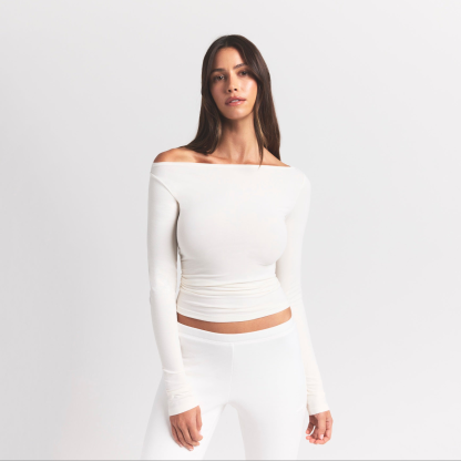 COTTON JERSEY LONG SLEEVE BOATNECK TOP - MARBLE - image 7