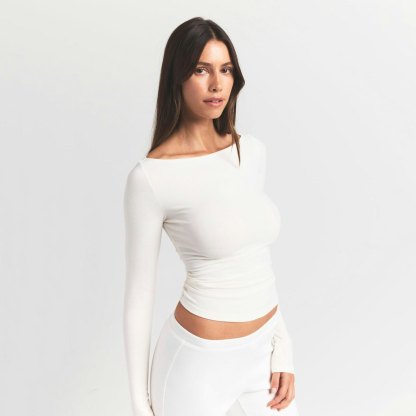 COTTON JERSEY LONG SLEEVE BOATNECK TOP - MARBLE - image 9