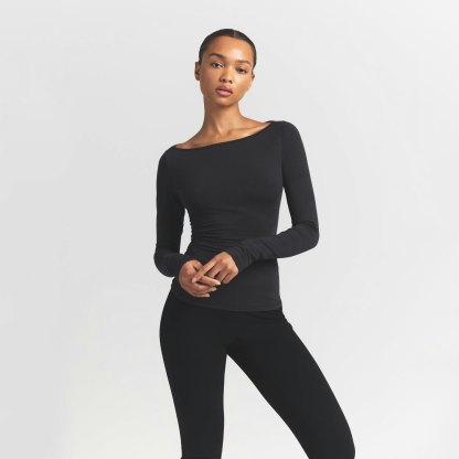 COTTON JERSEY LONG SLEEVE BOATNECK TOP - SOOT - image 15