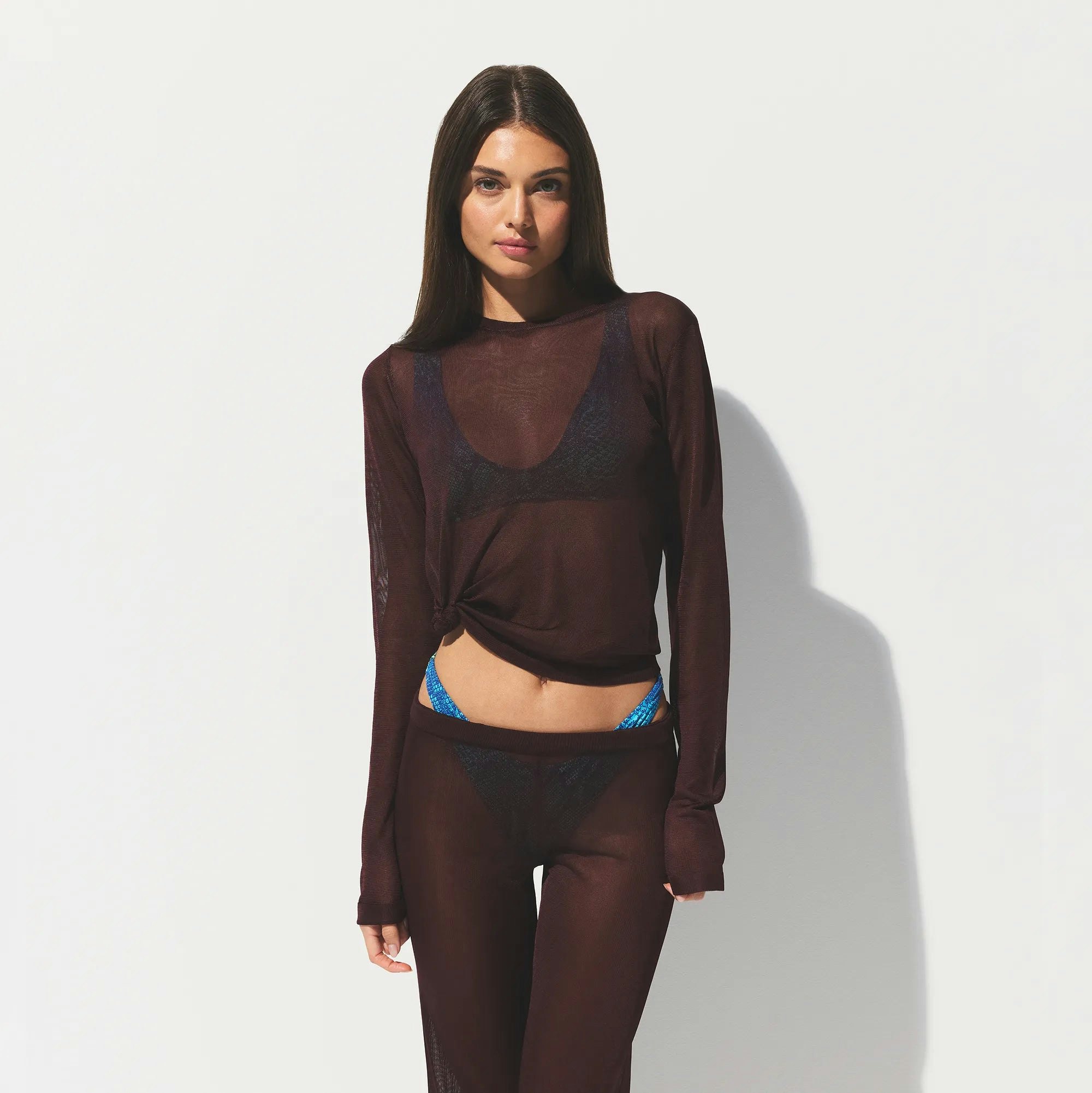 SLINKY KNIT CREW NECK LONG SLEEVE TOP - CURRANT - image 13