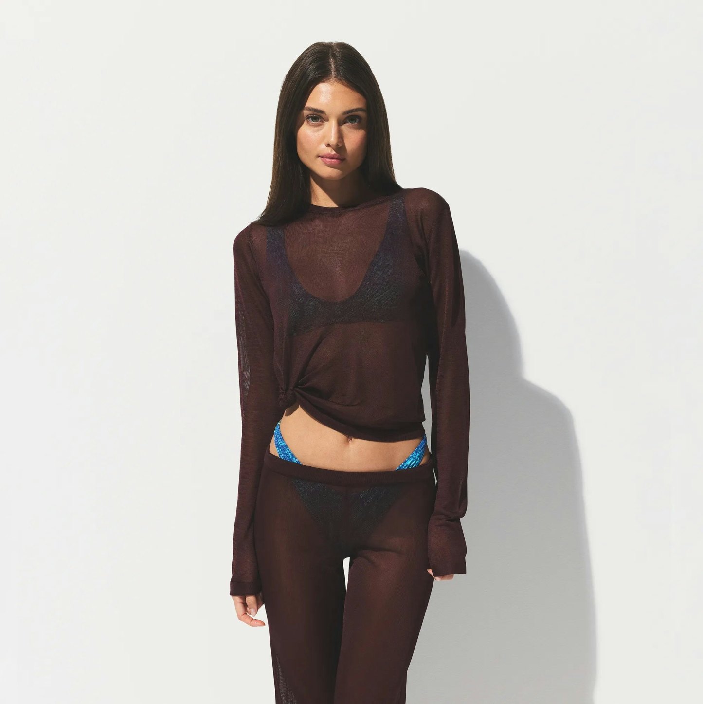 SLINKY KNIT CREW NECK LONG SLEEVE TOP - CURRANT - image 13