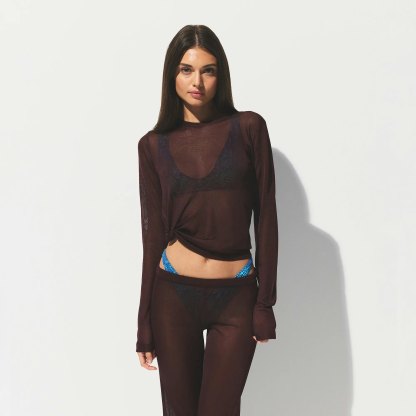 SLINKY KNIT CREW NECK LONG SLEEVE TOP - CURRANT - image 13