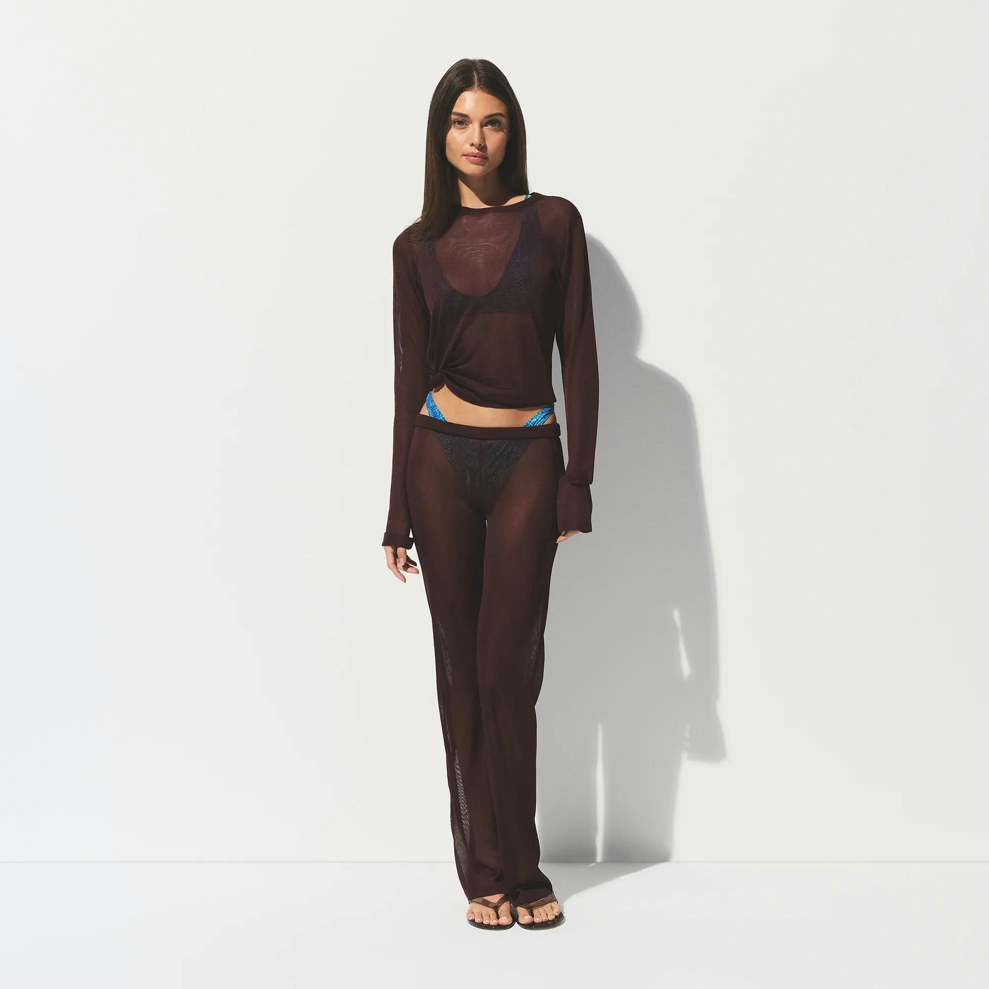 SLINKY KNIT CREW NECK LONG SLEEVE TOP - CURRANT - image 12