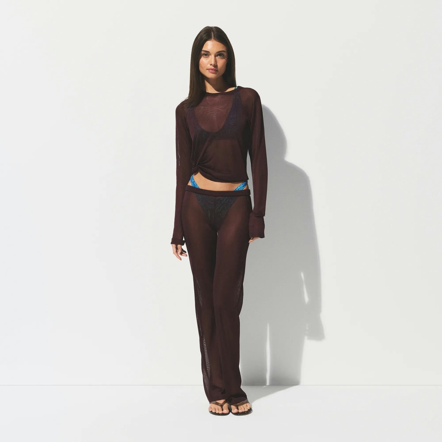 SLINKY KNIT CREW NECK LONG SLEEVE TOP - CURRANT - image 12