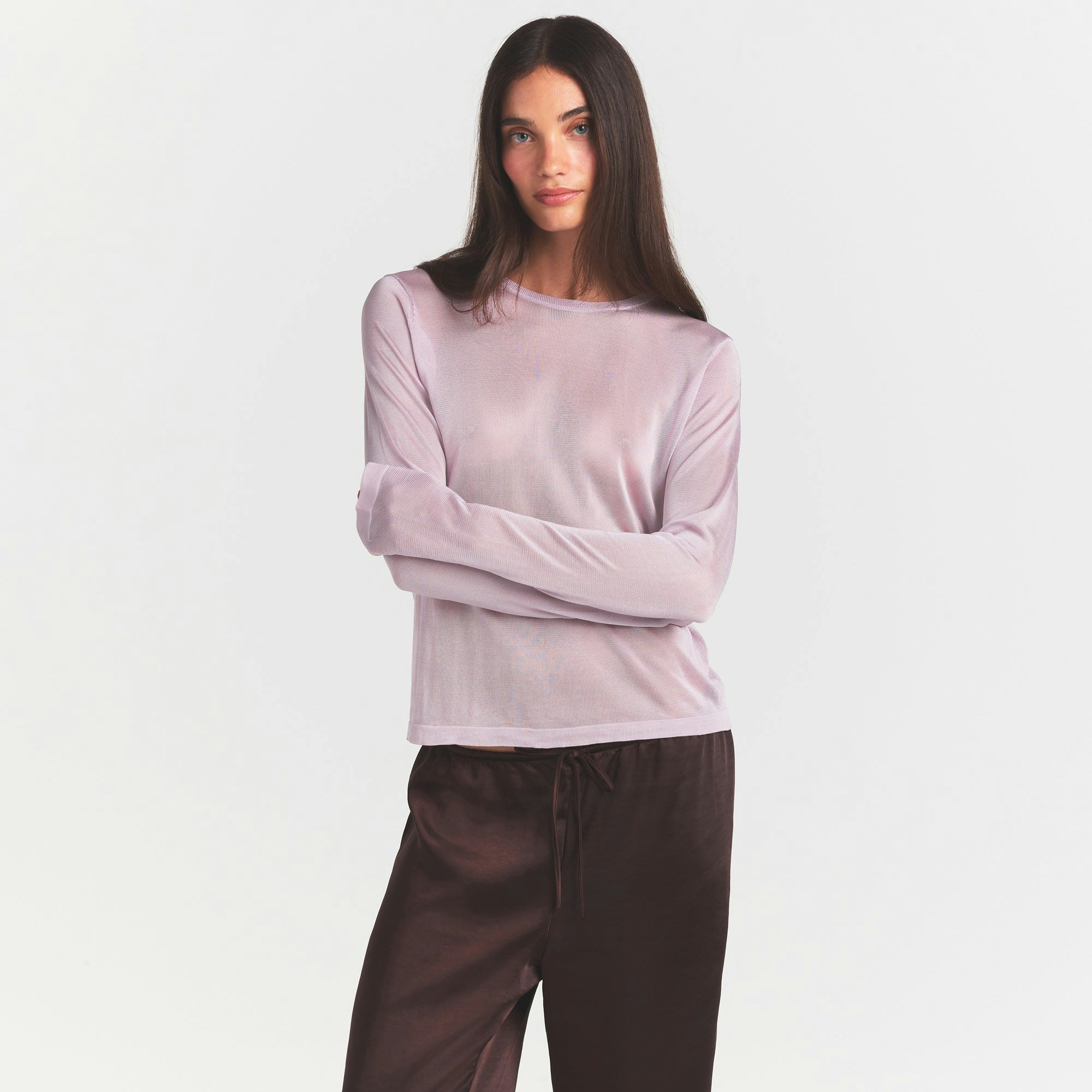 SLINKY KNIT CREW NECK LONG SLEEVE TOP - IRIS MICA - image 8