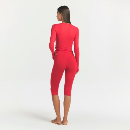 SHEER RIB LONG SLEEVE TOP - CARMINE - image 3