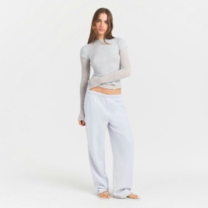 SHEER RIB LONG SLEEVE TOP - LIGHT HEATHER GREY - image 11