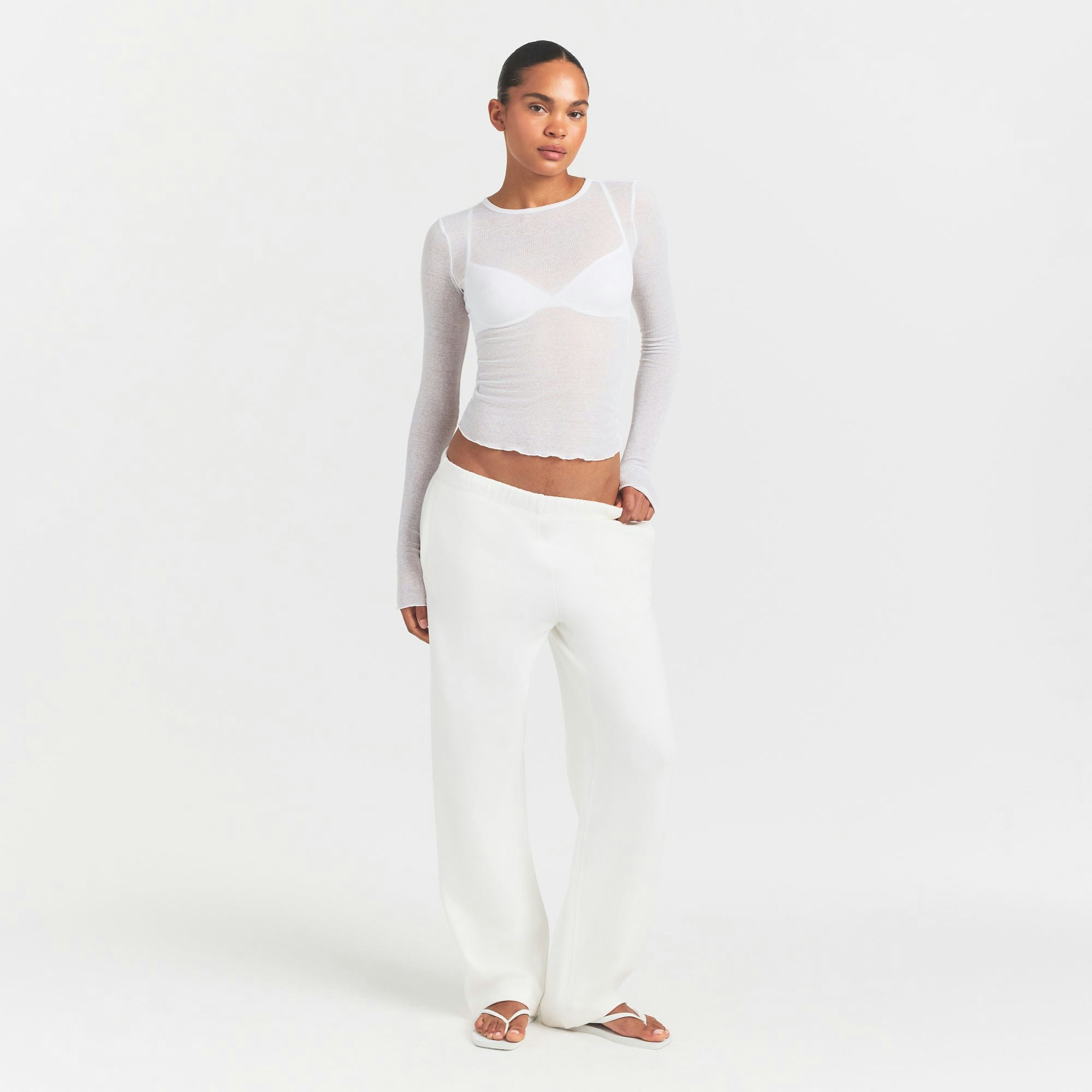 SHEER RIB LONG SLEEVE TOP - SNOW - image 6