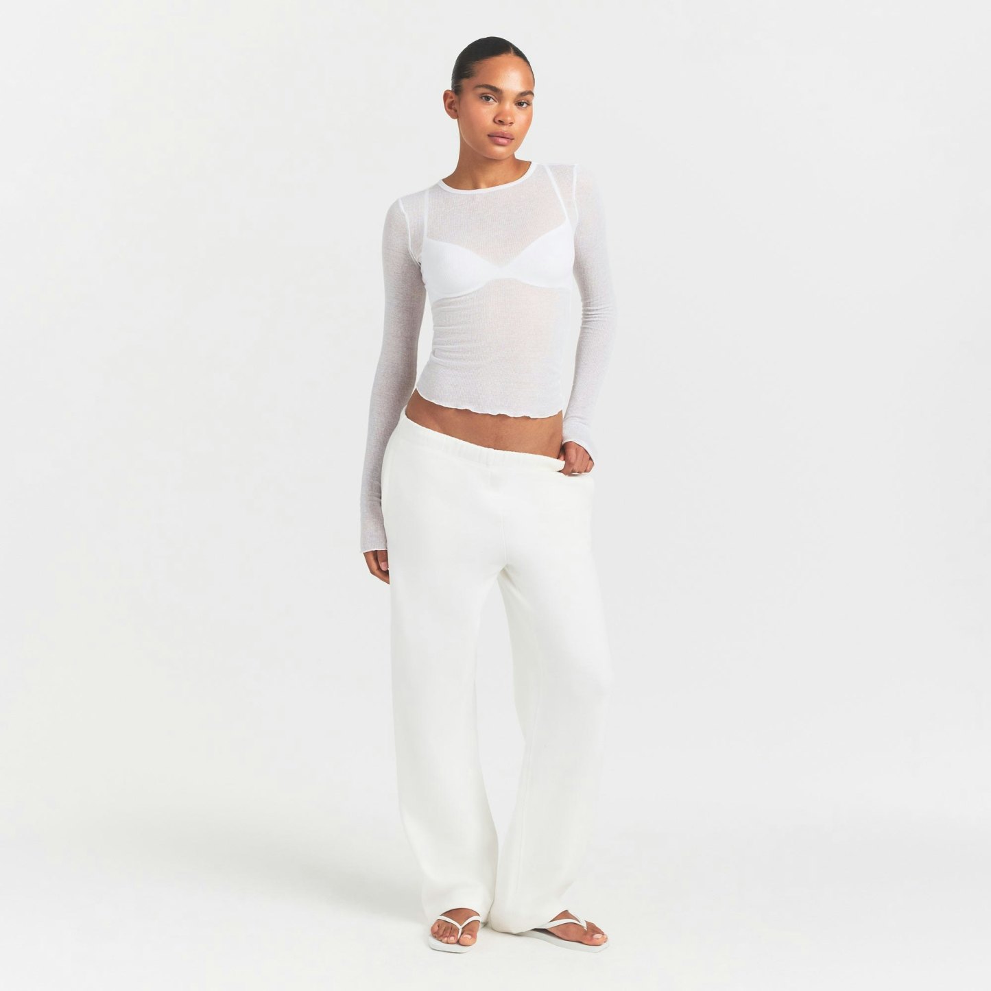 SHEER RIB LONG SLEEVE TOP - SNOW - image 6