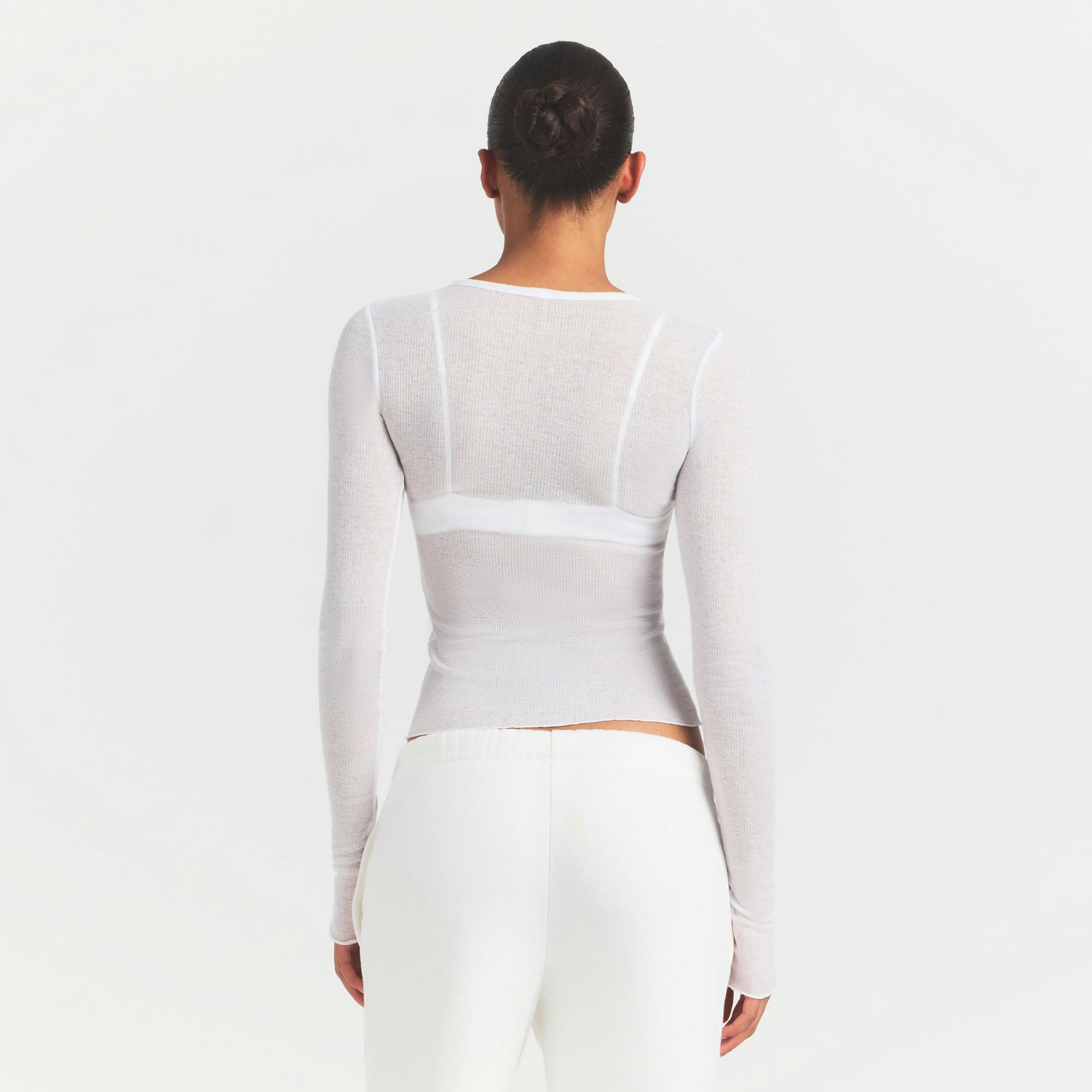 SHEER RIB LONG SLEEVE TOP - SNOW - image 8