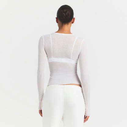 SHEER RIB LONG SLEEVE TOP - SNOW - image 8