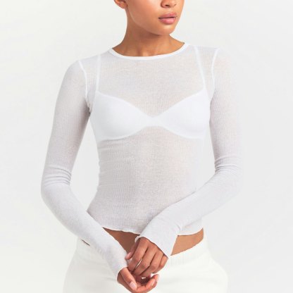 SHEER RIB LONG SLEEVE TOP - SNOW - image 9